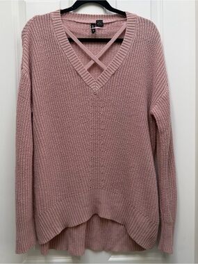 Free for All knit sweater cross v neck pink medium